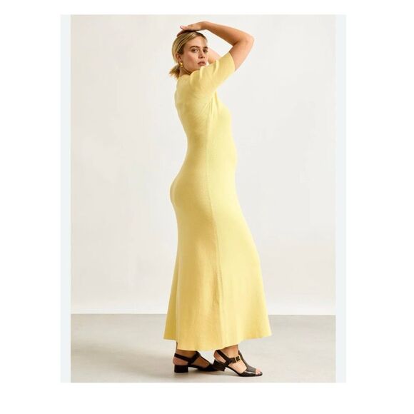 Hatch Maternity Yellow Ribbed Knit Midi Dress Size S Short Sleeve - Picture 1 of 7